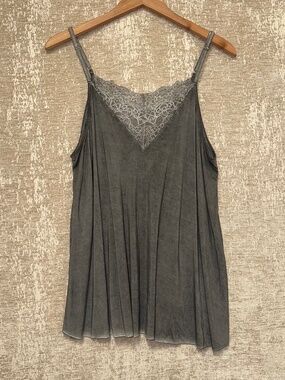 POL Grey Lace Tank Top